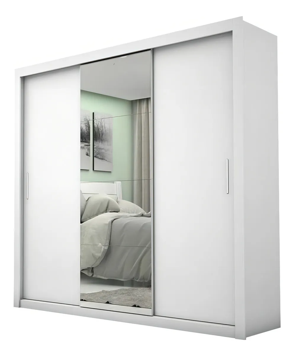 Guarda-Roupa Carioca Móveis Melissa Glass cor branco de MDP com 3 portas corrediças Branco