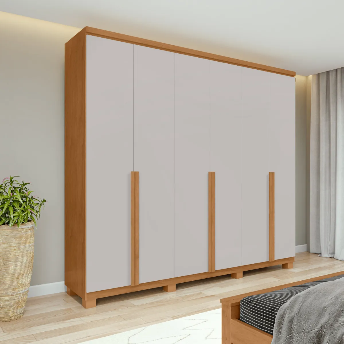 Guarda-roupa Casal Alonzo 6 Portas 4 Gavetas 100% Mdf Amêndoa Clean/ Off White
