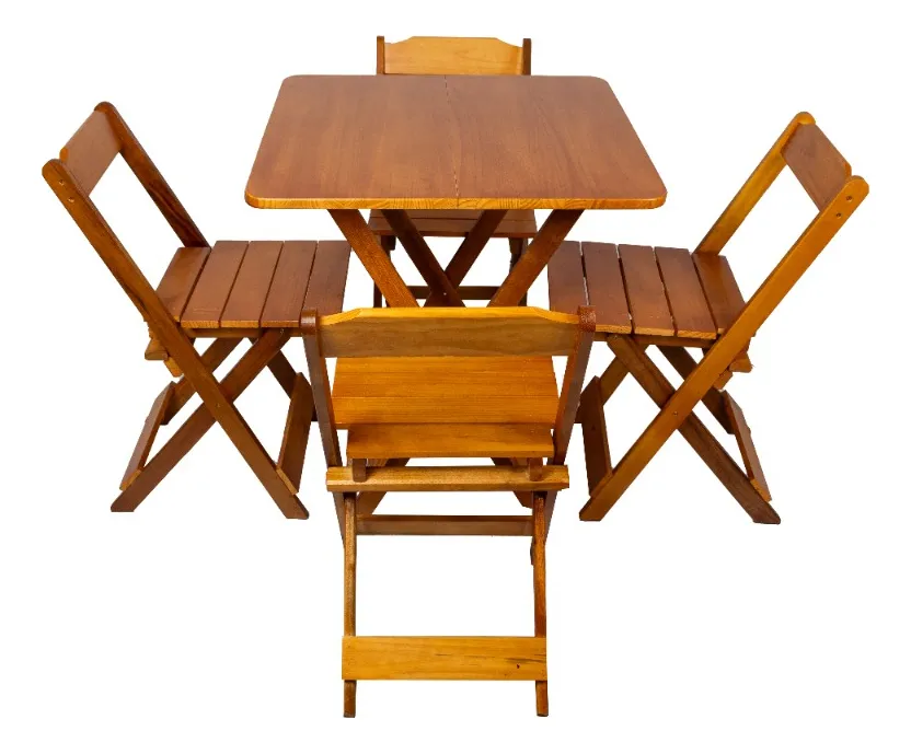 Mesa de Jantar Maplan 70x70 Madeira 4 Cadeiras Dobráveis Mel