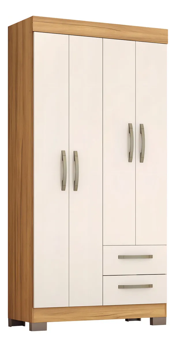 Guarda-roupa Com 4 Portas E 2 Gavetas Nt6010 Notável Móveis Cor Freijó Trend/ Off White Tx