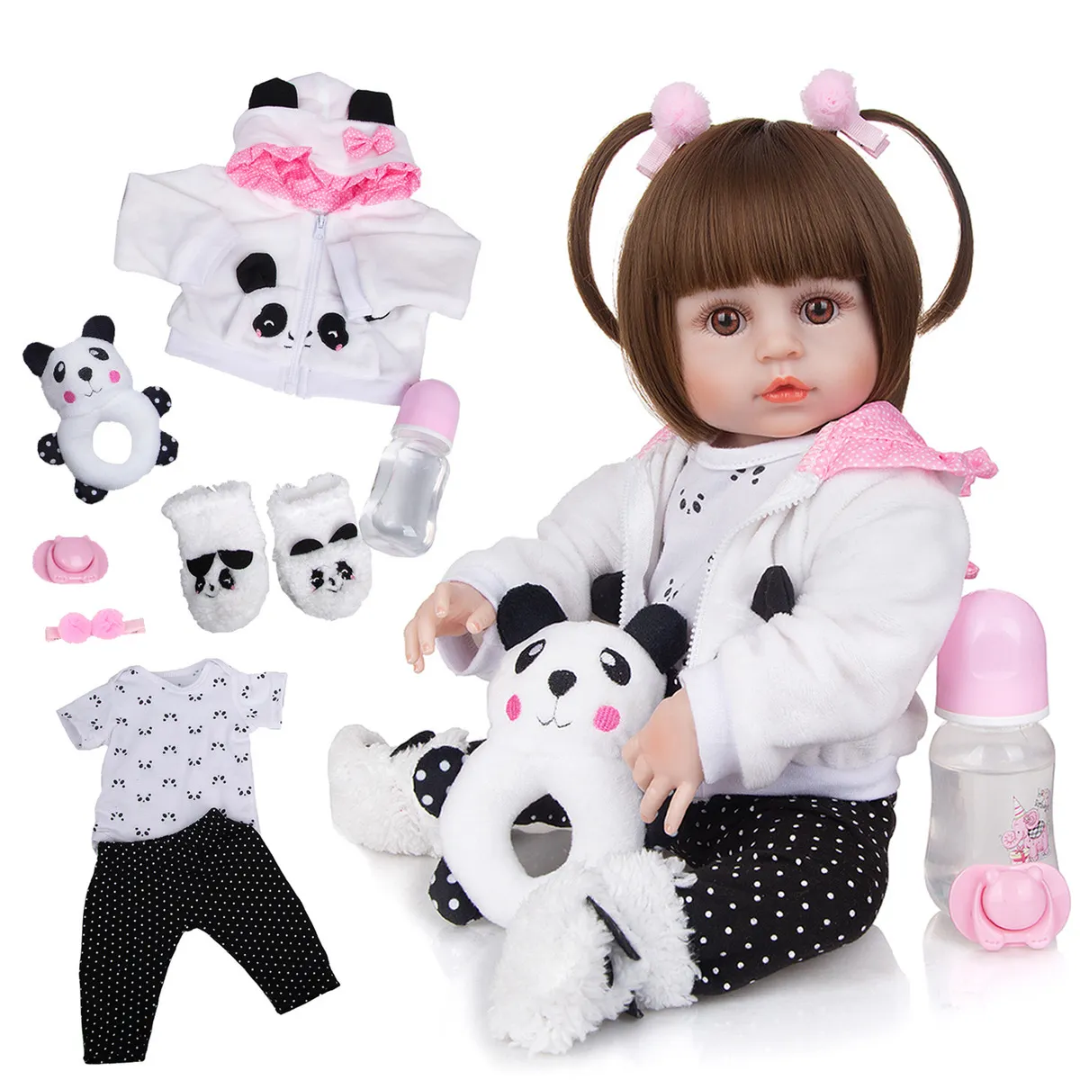 VXN Bebe Reborn Boneca Realista panda Silicone 48cm