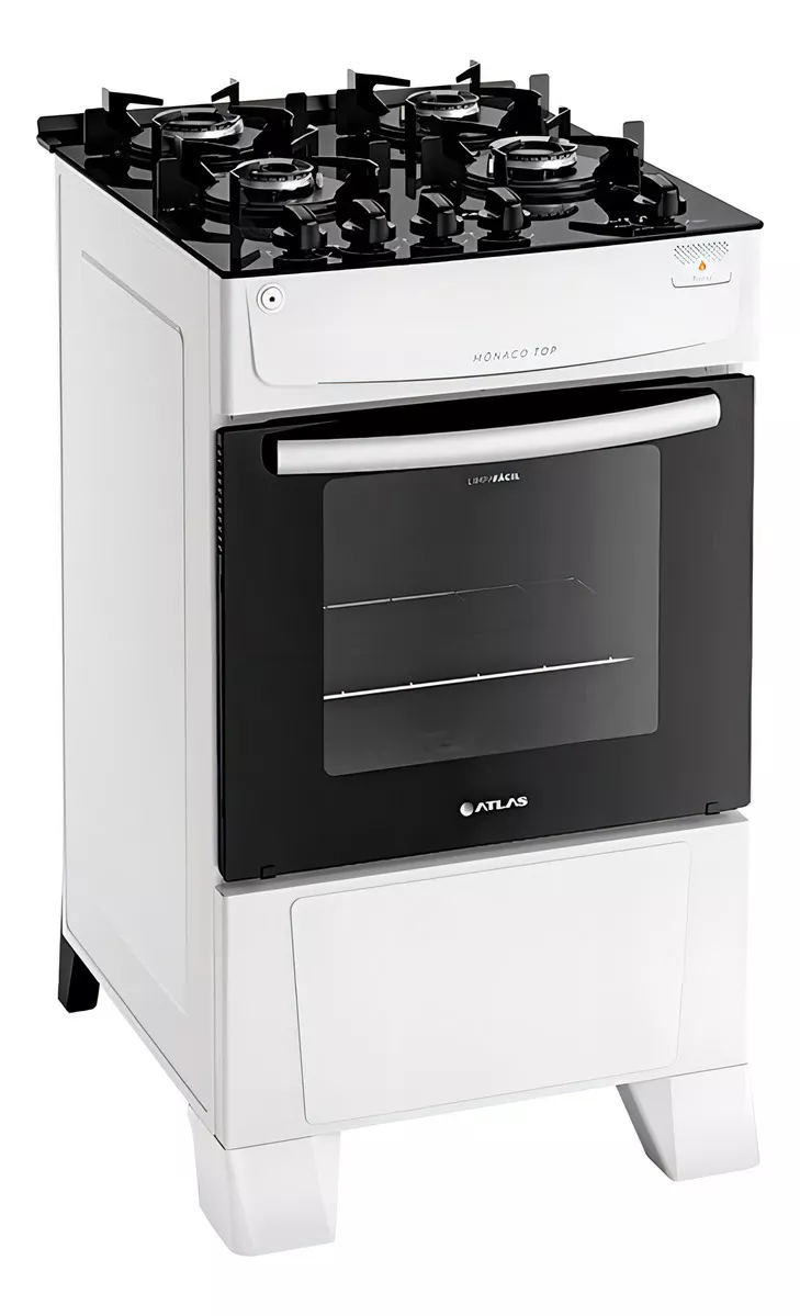 Fogão 4 Bocas Atlas Mônaco Top Glass Acendimento Automático Cor Branco Bivolt
