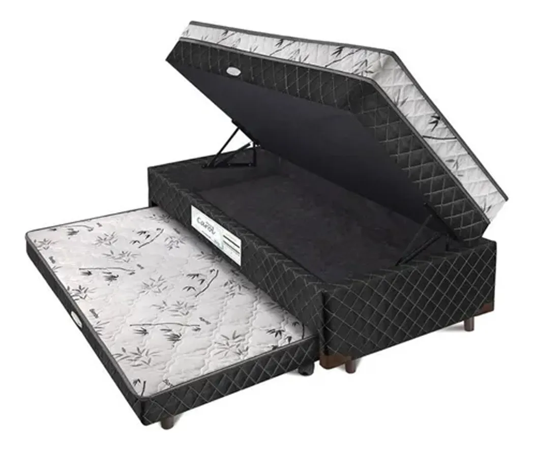 Cama Box Solteiro Com Cama Auxiliar E Baú Light Spuma Cor Preto Light