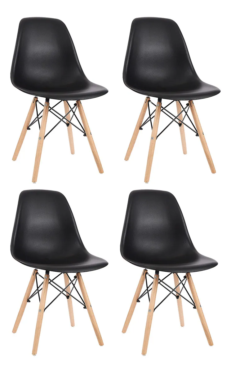 Kit 4 Cadeiras de Jantar Charles Eames Garden Life, Cor Preto