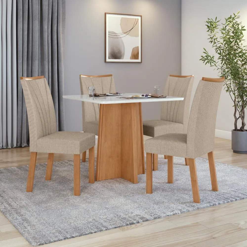 Conjunto Sala De Jantar Móveis Lopas Com 4 Cadeiras Desenho Liso Mesa De - Bege/marrom