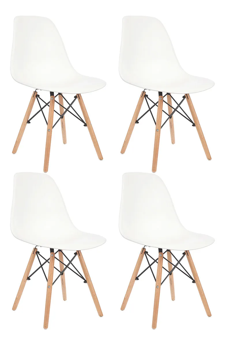 Kit 4 Cadeiras de Jantar Charles Eames Garden Life, Cor Branco