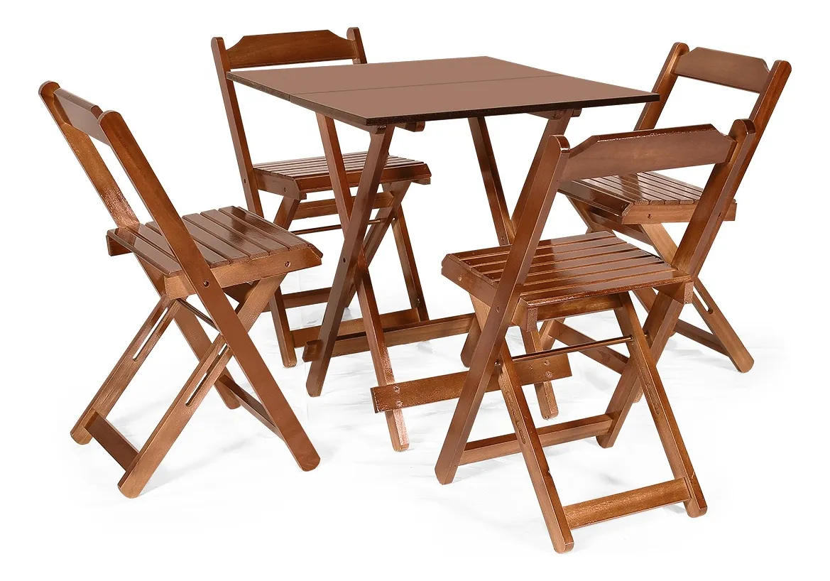 Jogos Conjuntos Mesa Bar Dobrável Madeira 70x70 Com 4 Cad.