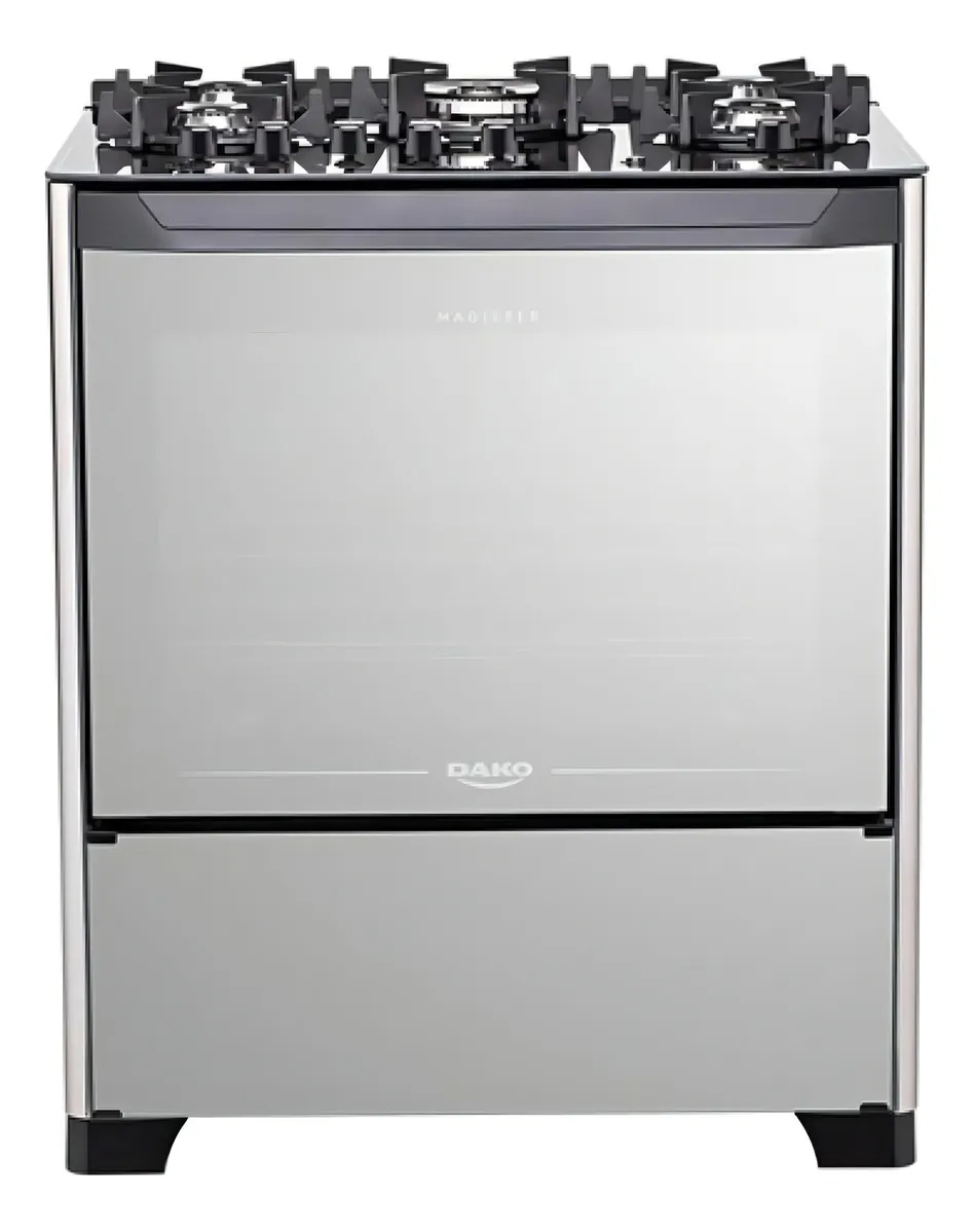 Fogão 5 Bocas Dako Magister Style Preto com Frente em Vidro Espelhado e Mesa de Vidro Bivolt 110V/220V