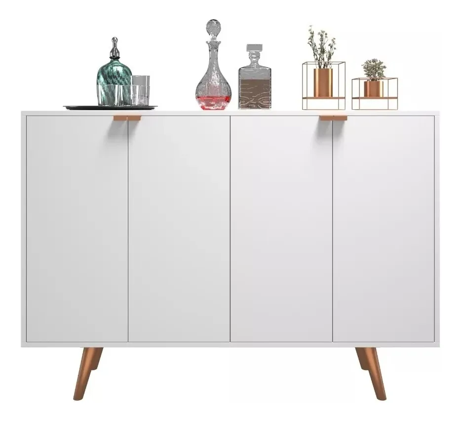 Buffet Aparador 4 Portas Estilo Industrial Branco Com Acabamento Cobreado Ideal Para Cantinho Do Café Retrô