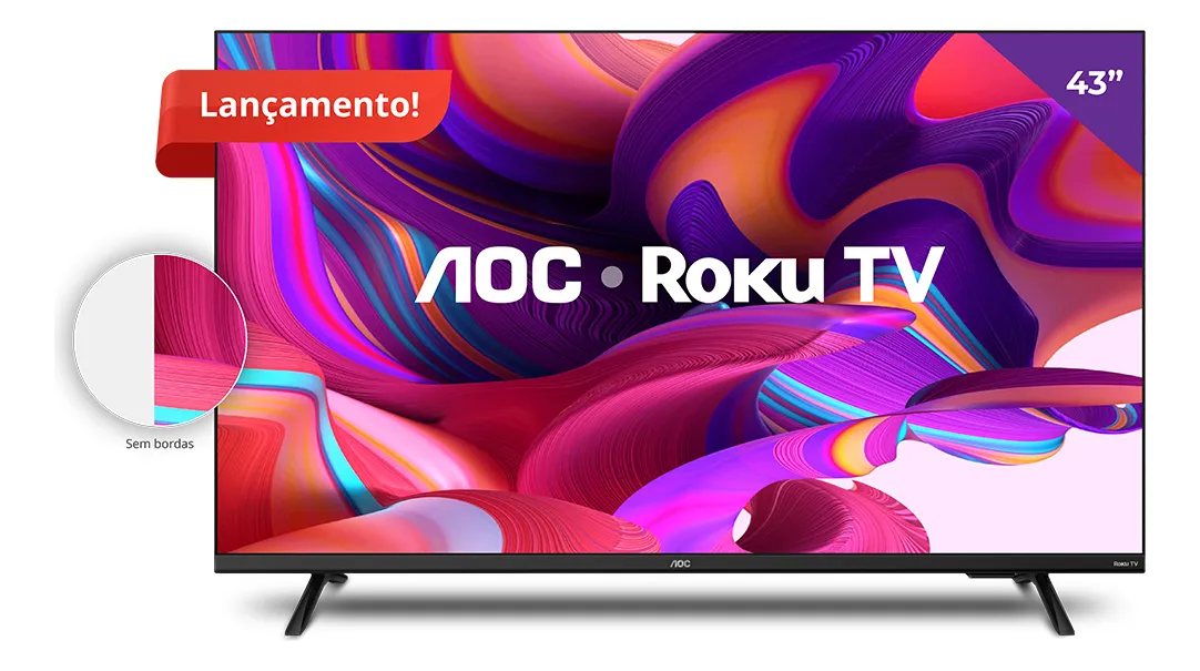 Smart Tv 43““ Full Hd Com Roku Tv 43s5135/78g Aoc Bivolt Cor Preto