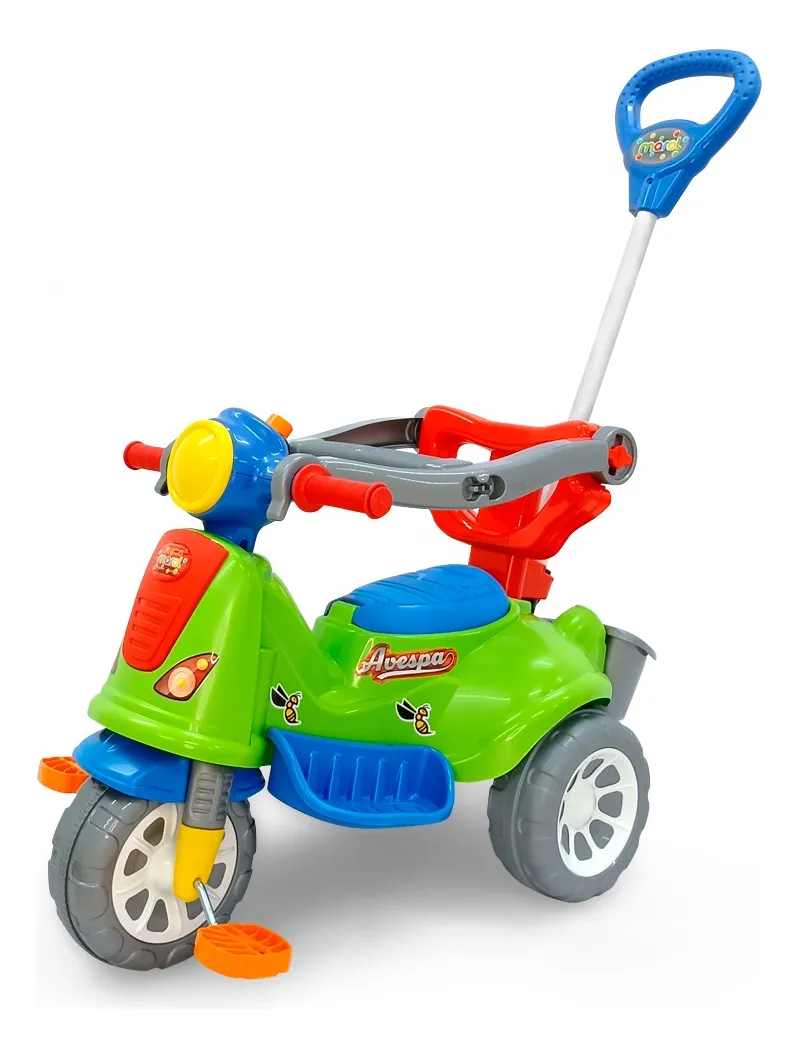 Triciclo Passeio Infantil Com Empurrador Avespa Verde Maral